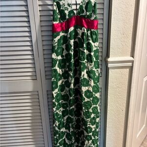 Donna Morgan Silk Dress with Green and Pink Floral Design